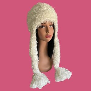 Screamer Ivory Faux Fur Trapper Hat Cozy Winter Ear Flap Y2K Ski Chic